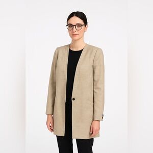 VINTAGE KASPER collarless Women’s Blazer Jacket - Tan - size 4 long line